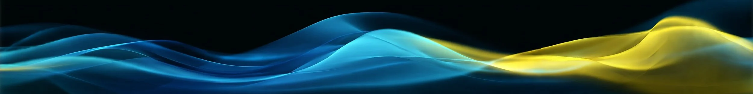 Abstract plasma arc with smooth blue waves blending into yellow and green on a dark background.