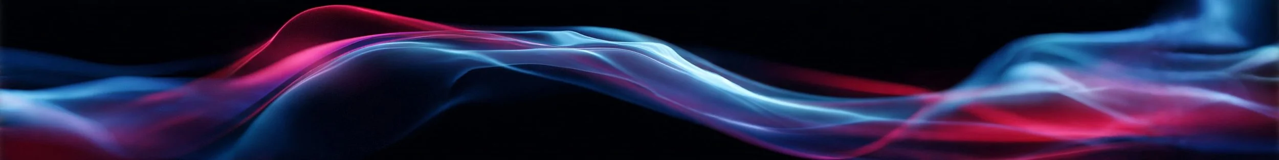 Abstract plasma arc with flowing red, pink, and blue energy waves on a dark background.